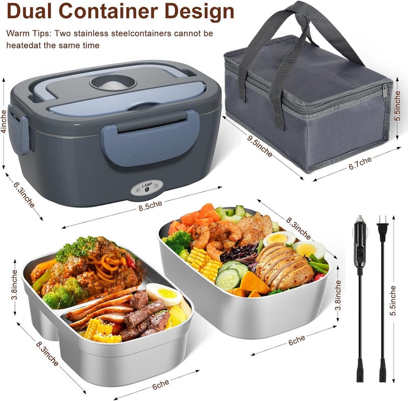 Akhia Electric Lunch Box, Heated Lunch Box for Men with 2 Stainless Steel Container, 1.5L Portable 80W Food Warmer Lunch Box for Car/Truck, 110V/12V/24V/240V Valentine's Day Gifts Birthday Gifts - Image 5